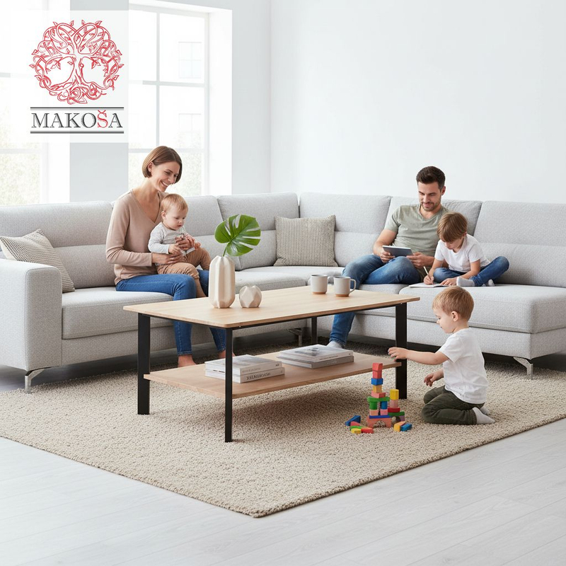 Журнальный столик 140х80х53, Виби, дизайнерский, массив дуба в стиле лофт, на металлических ножках, Dipriz