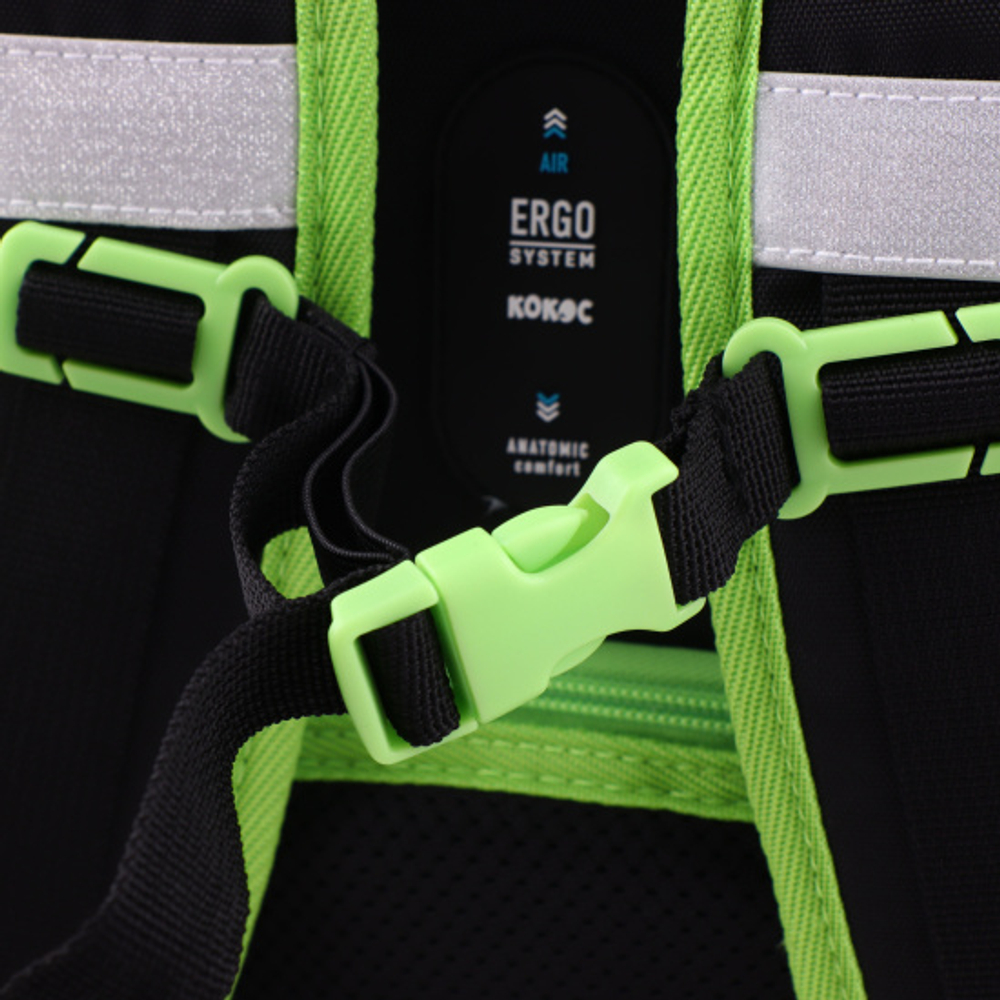 Ранец, спинка эргономичная, 2 отделения, 39*29*16 см, First, Зеленая машина, КОКОС, 240460