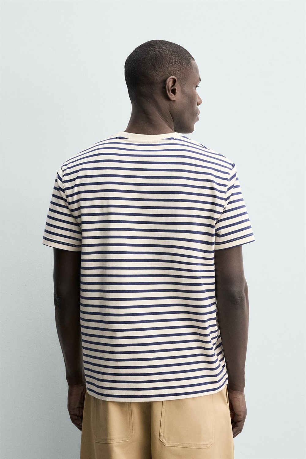 ZARA ФУТБОЛКА MEDIUM WEIGHT БАЗОВАЯ, БЕЛЫЙ/МОРСКОЙ СИНИЙ