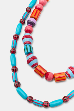 ZARA НАБОР ИЗ ДВУХ ОЖЕРЕЛИЙ С БУСИНАМИ В ПОЛОСКУ, РАЗНОЦВЕТНЫЙ