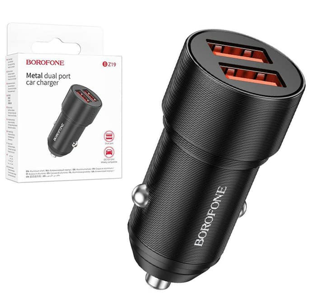 Автомобильный адаптер питания BOROFONE BZ19B 2USB 36W QC 3.0 (черный)