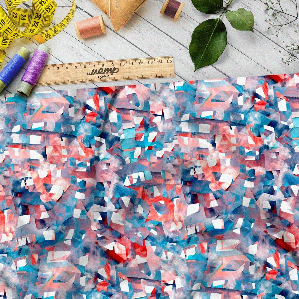 Ткань сатин розовао-голубая мозаика