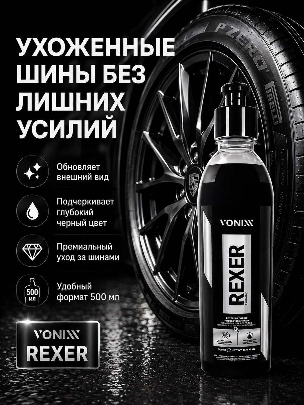 Vonixx Пигментированный чернитель, восстановитель шин REXER, 500 мл