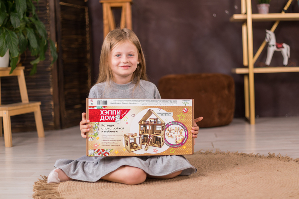 Конструктор-кукольный домик ХэппиДом "Коттедж с пристройкой и мебелью" из дерева
