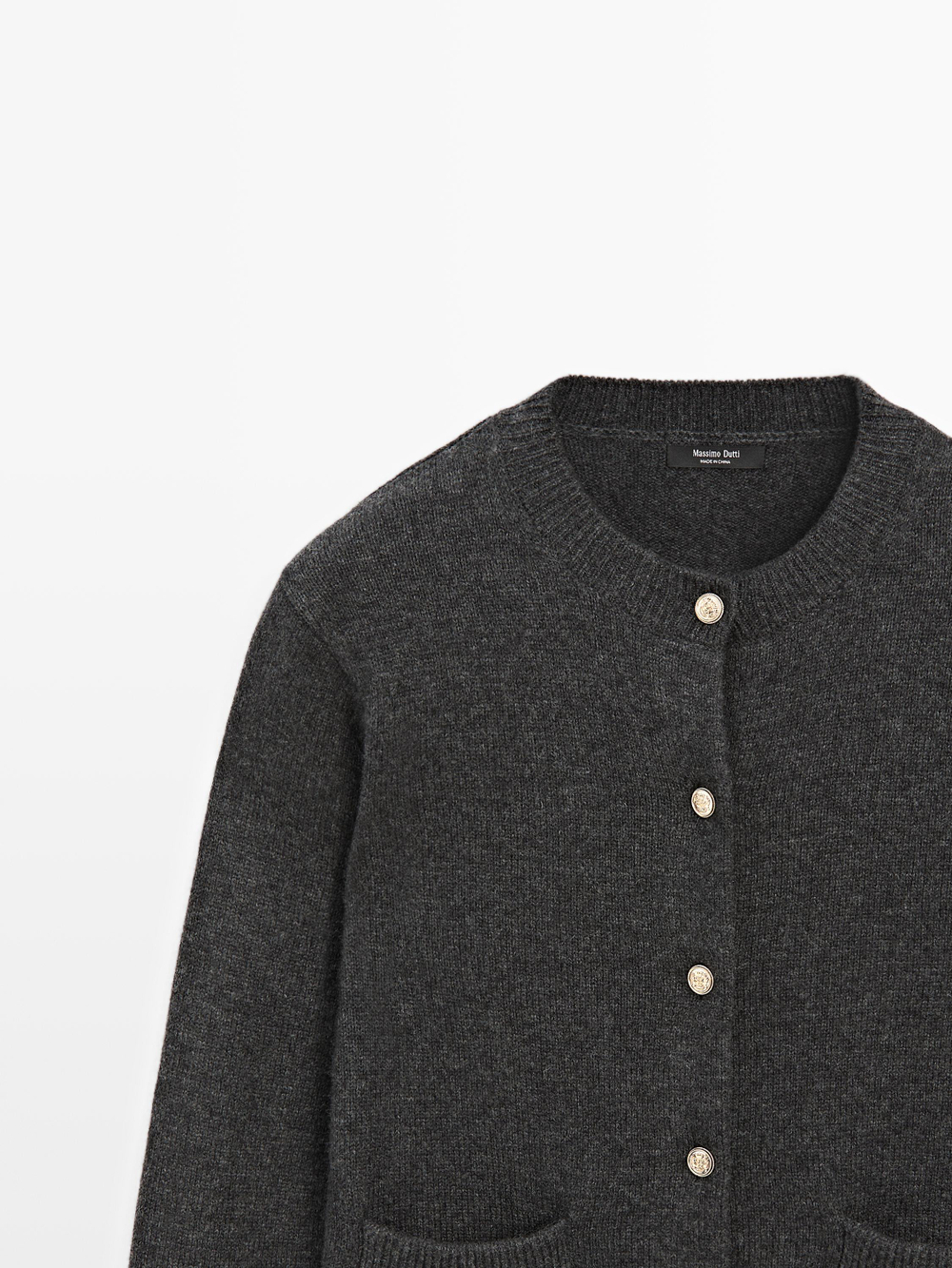 Massimo Dutti Кардиган из трикотажа с золотистыми пуговицами, антрацитово-серый