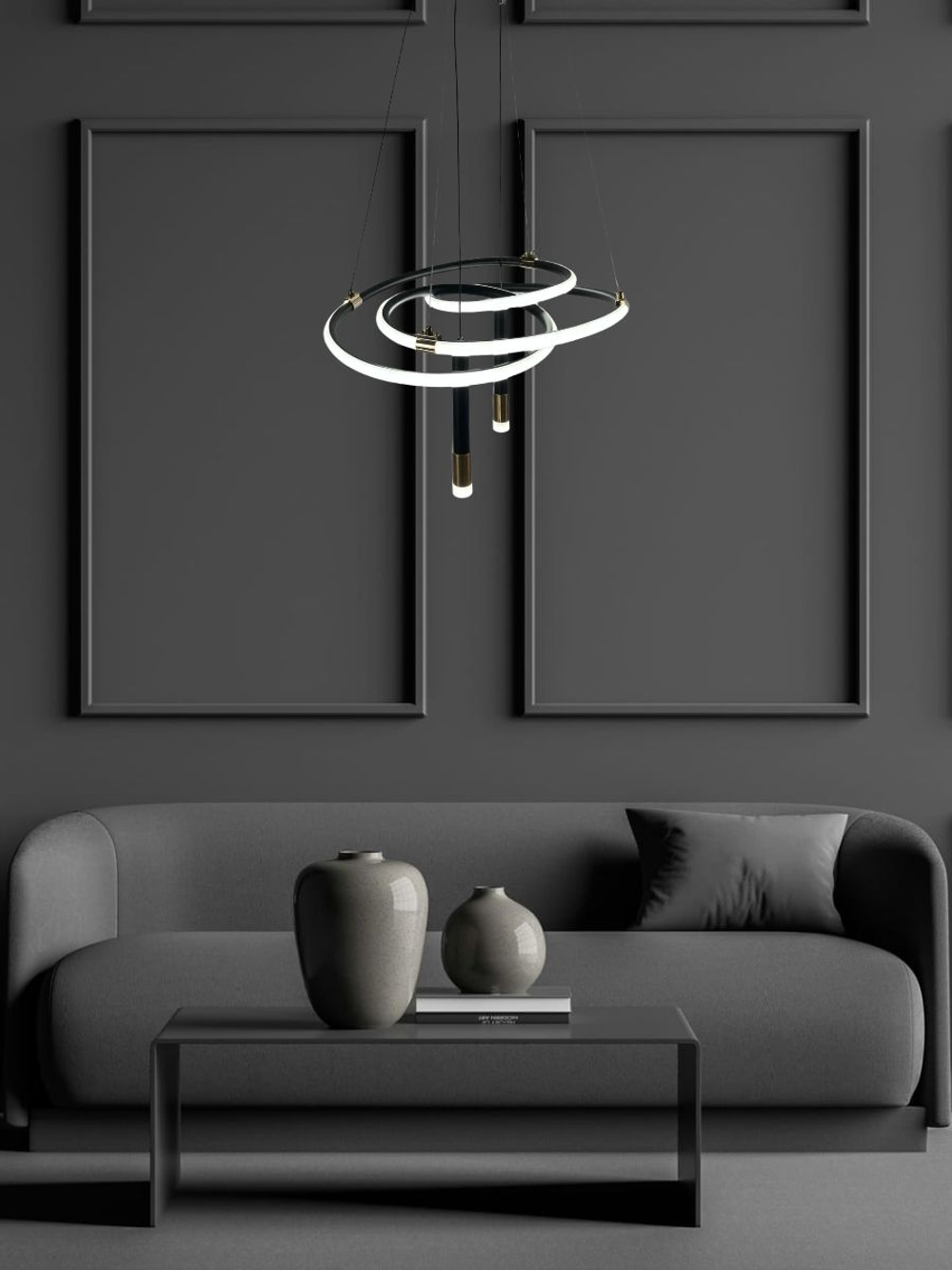 Светильник подвесной светодиодный Lanbos, LED 104 Вт, до 35 кв м, черный с золотом