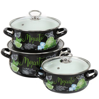 Набор эмалированной посуды 6 пр, кастрюли 2,3,4 л, Керчь, Мохито-1 Экстра Стиль, чер