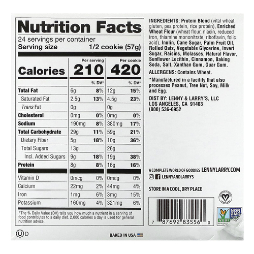 Lenny & Larry's, The COMPLETE Cookie, овсяное печенье с изюмом, 12 печений, 113 г (4 унции)