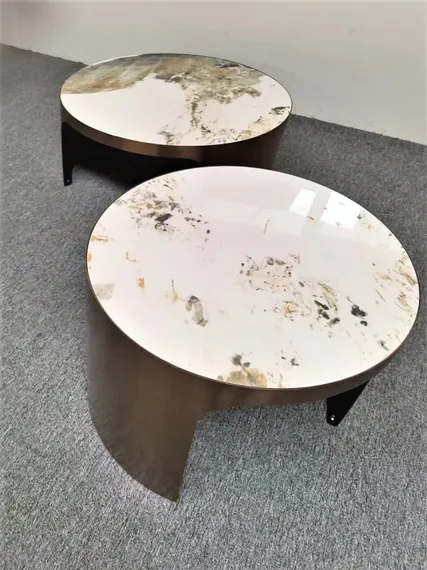 Стол журнальный Como L, Ø80х42 см, керамогранит Calacatta Macchia