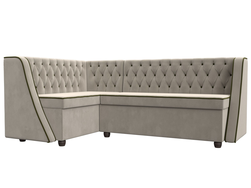 Диван кухонный угловой Лофт левый угол, Бежевый\Зеленый, Микровельвет, 104593L