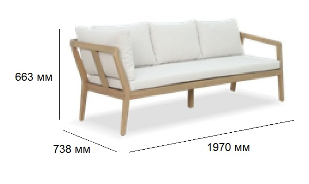 Модуль деревянный трехместный с подушками Tagliamento Nara, песочный