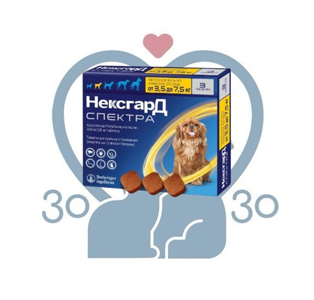 Нексгард Спектра S (3,5-7,5 кг) 1 табл.*18,8мг/3,8мг*упак. 3 табл.,