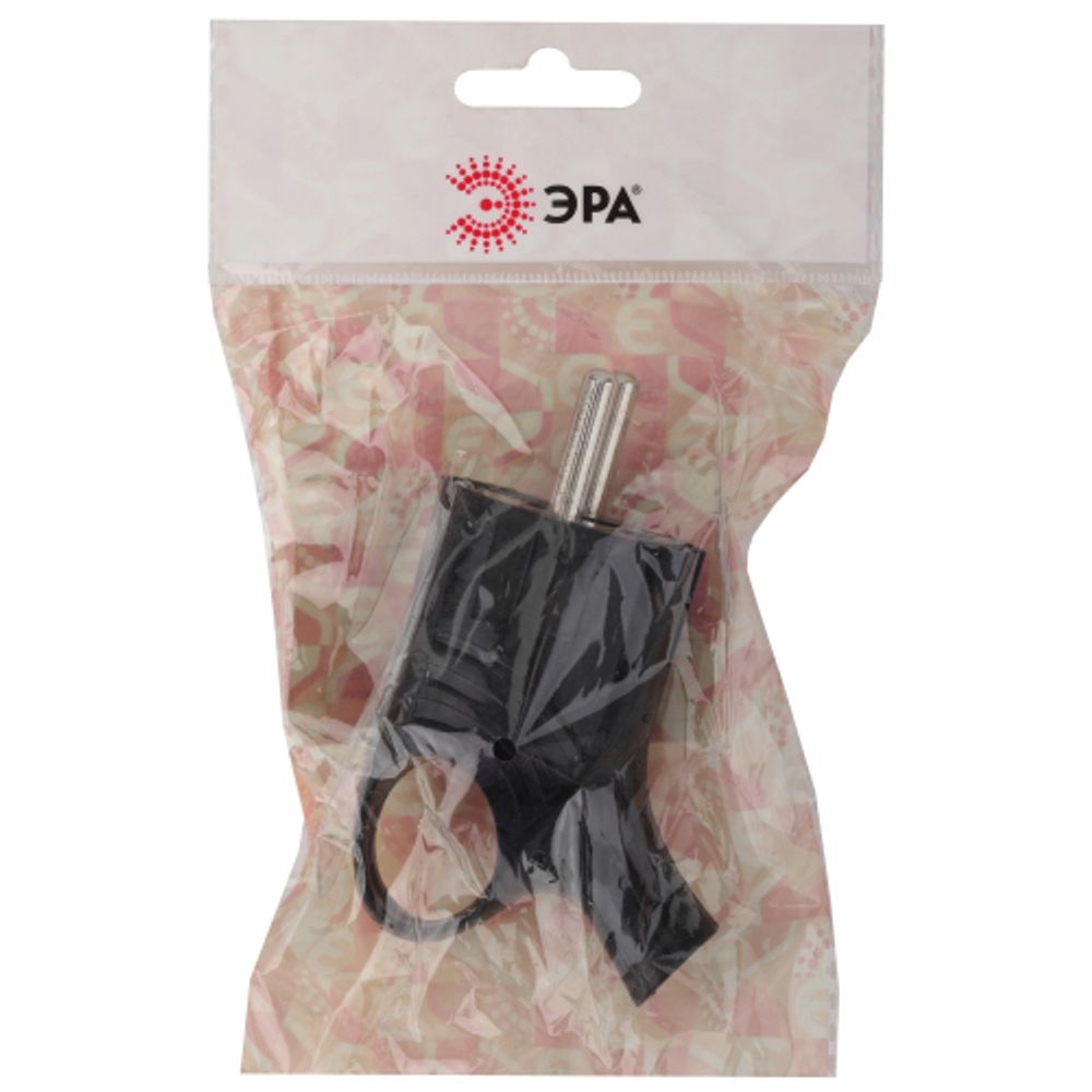 Вилка ЭРА Vx4-B с заземлением угловая с кольцом 16A черная