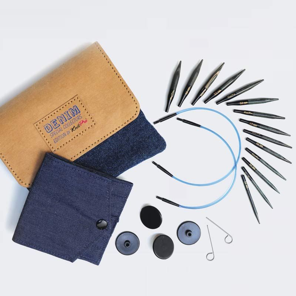 Набор съемных укороченных спиц Denim Indigo Wood Mini, длина 6,7см, KnitPro