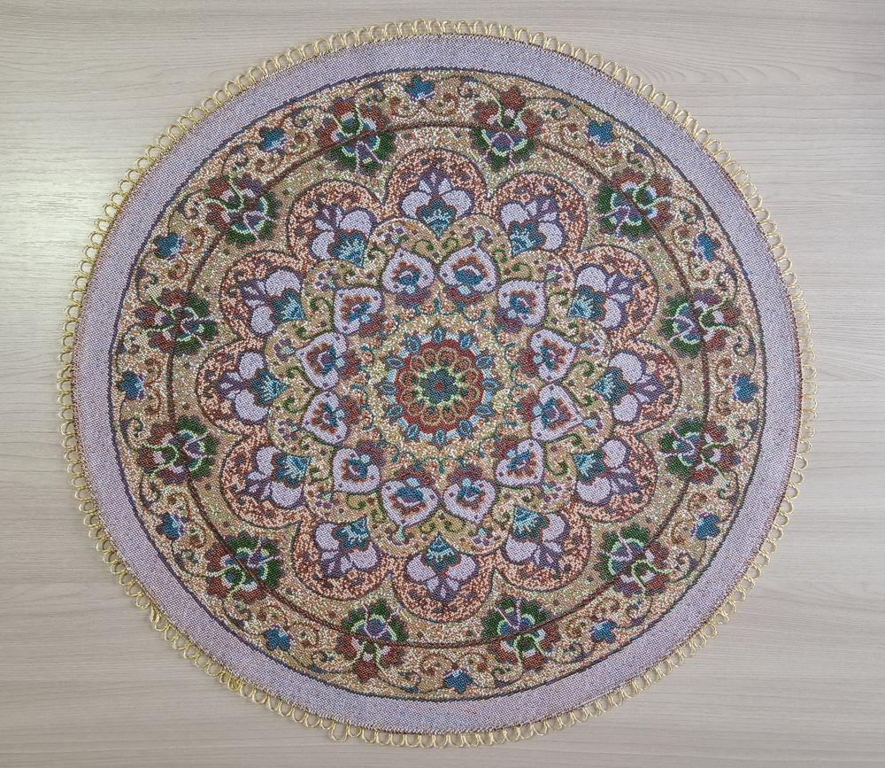 Декоративная гобеленовая салфетка Синие узоры D 54 см