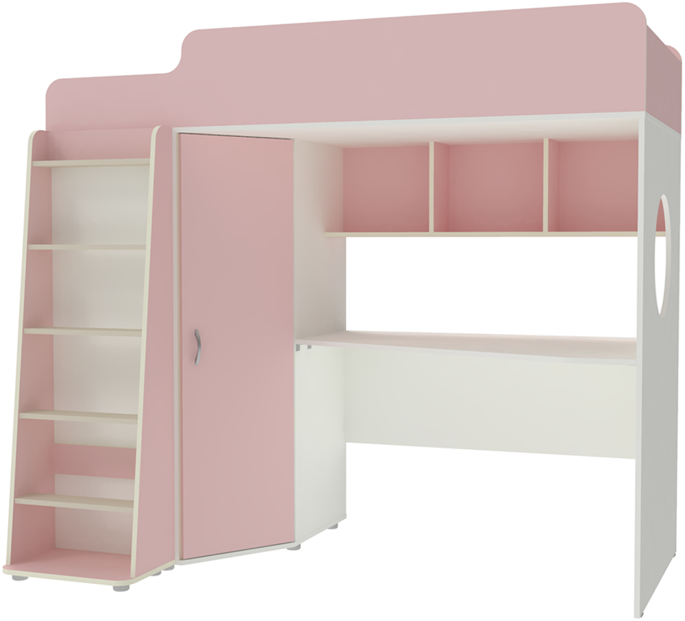 Кровать-чердак КарИВи Л-4.1 80х190 Белый  Розовый