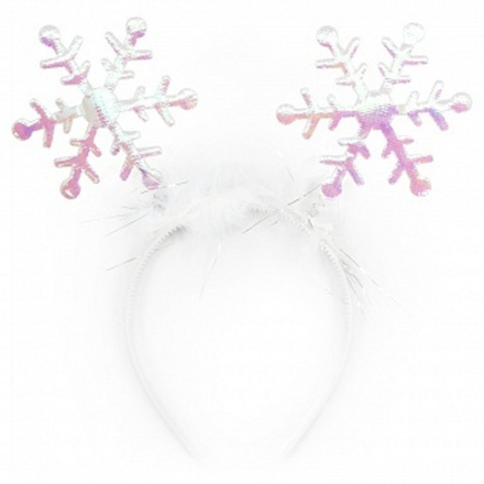 Ободок, Снежинки, Жемчужный перелив, Белый, 1 шт.