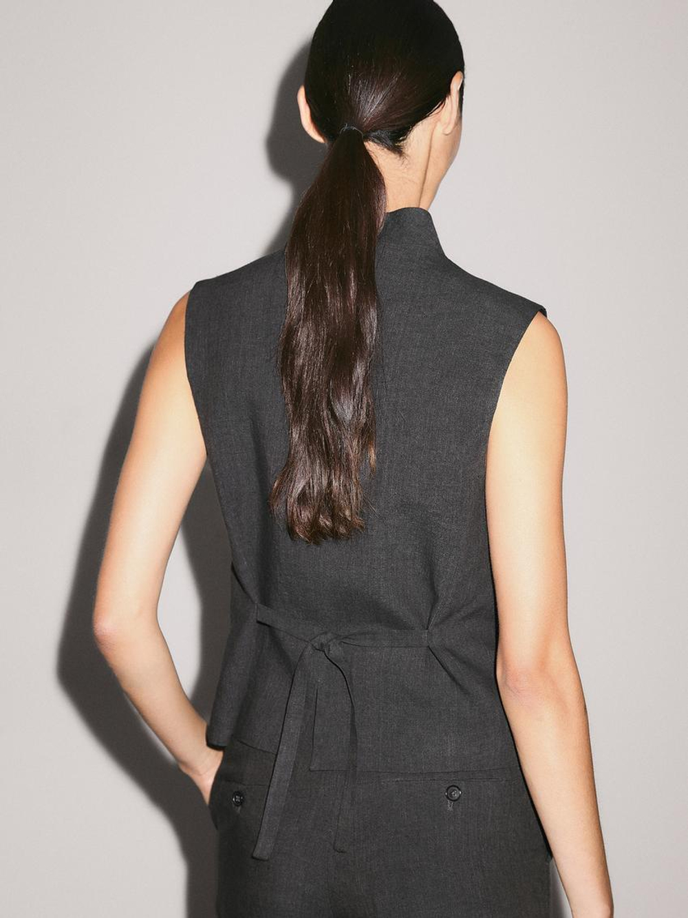 Massimo Dutti Жилет из 100% льна с высоким воротником, темно-серый