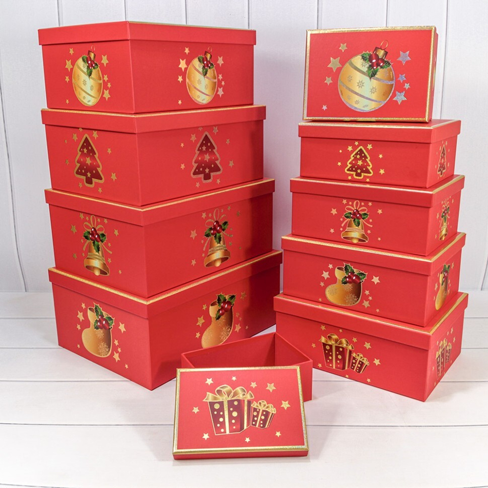 Коробка 37.5 х 29 х 16 см Набор 10 шт "Новый год" (Красный)