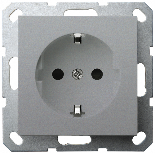 Розетка SCHUKO© с защитными шторками 16A 250V~ 2P+T, цвет Алюминий