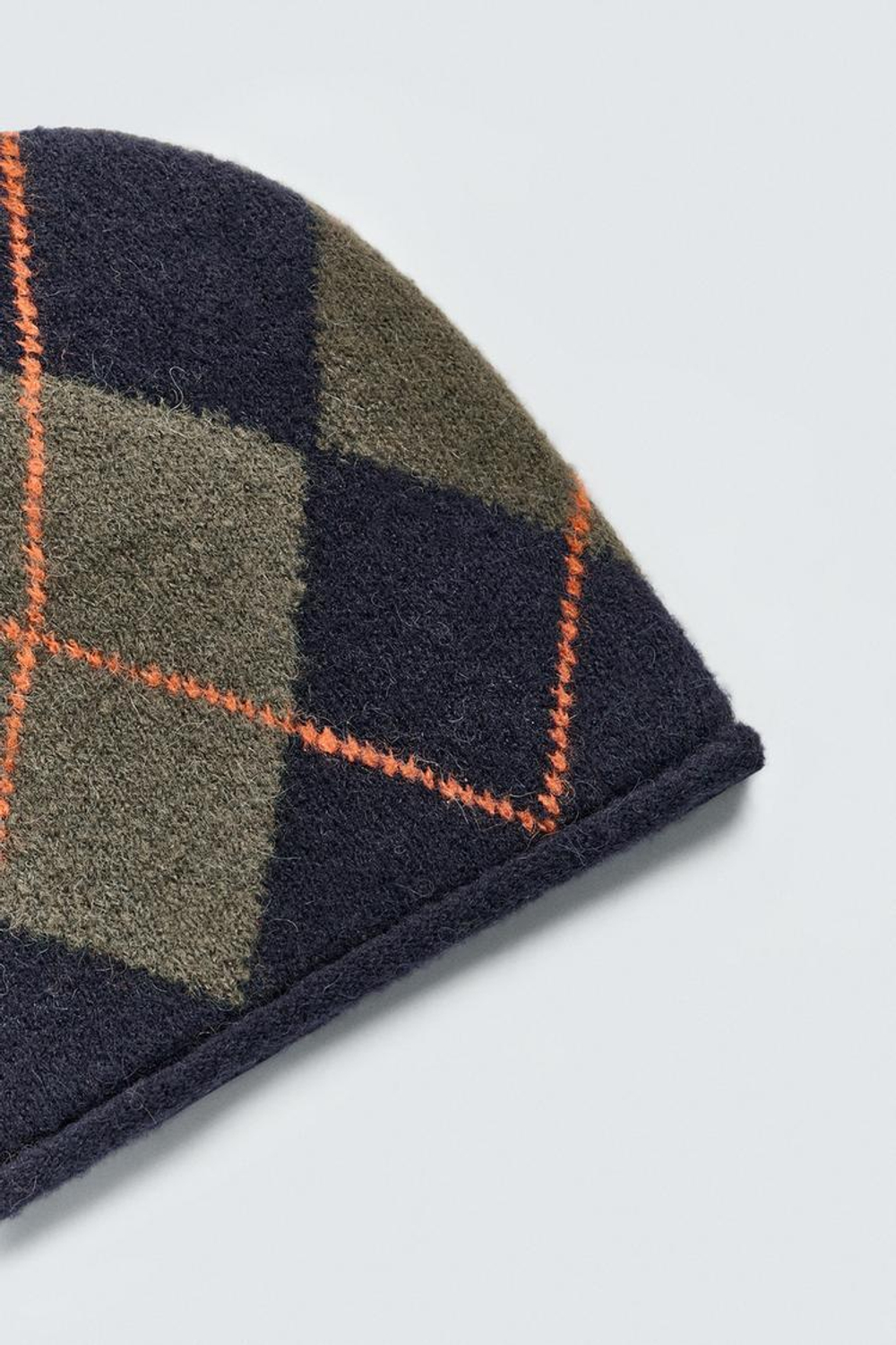 ZARA ЖАККАРДОВАЯ ШАПКА БИНИ С УЗОРОМ «РОМБЫ», МОРСКОЙ СИНИЙ