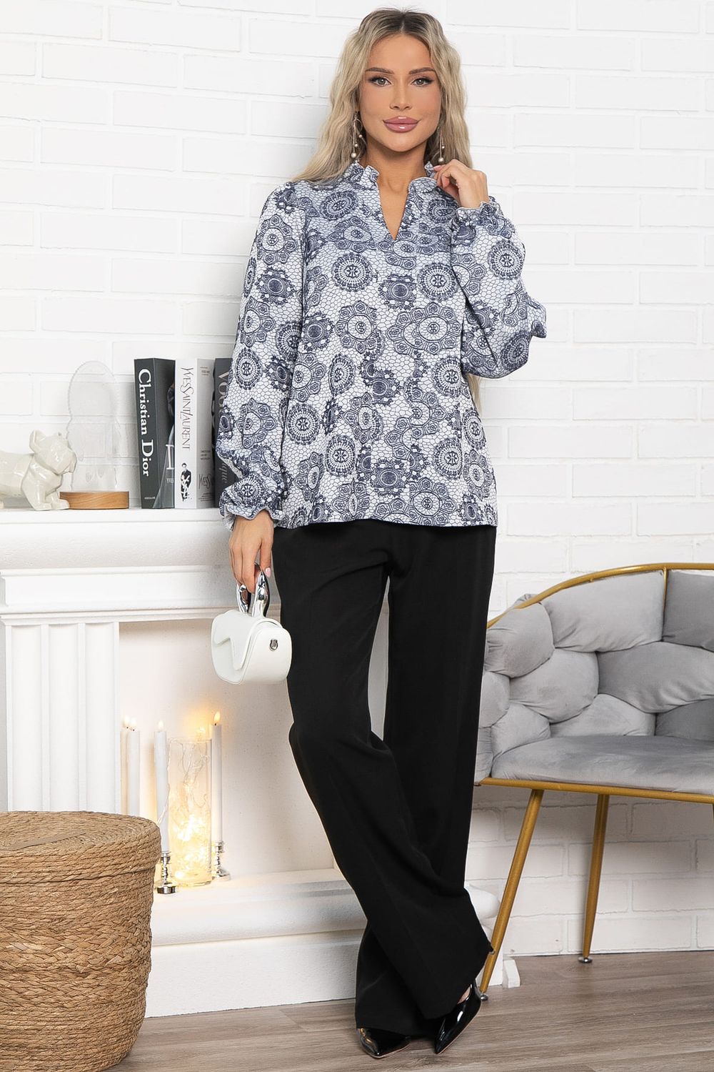 Блуза Доменика (серо-синяя) Б15016-18М LT Collection