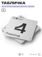 Табличка с номером подъезда 4, для многоквартирного жилого дома, серия СОСЕДИ, 18х18 см, пластиковая, Айдентика Технолоджи