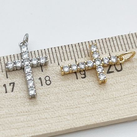 Подвеска Крест, цвет серебро (родий), фианиты, размер 18*12 мм, цена за 1 шт