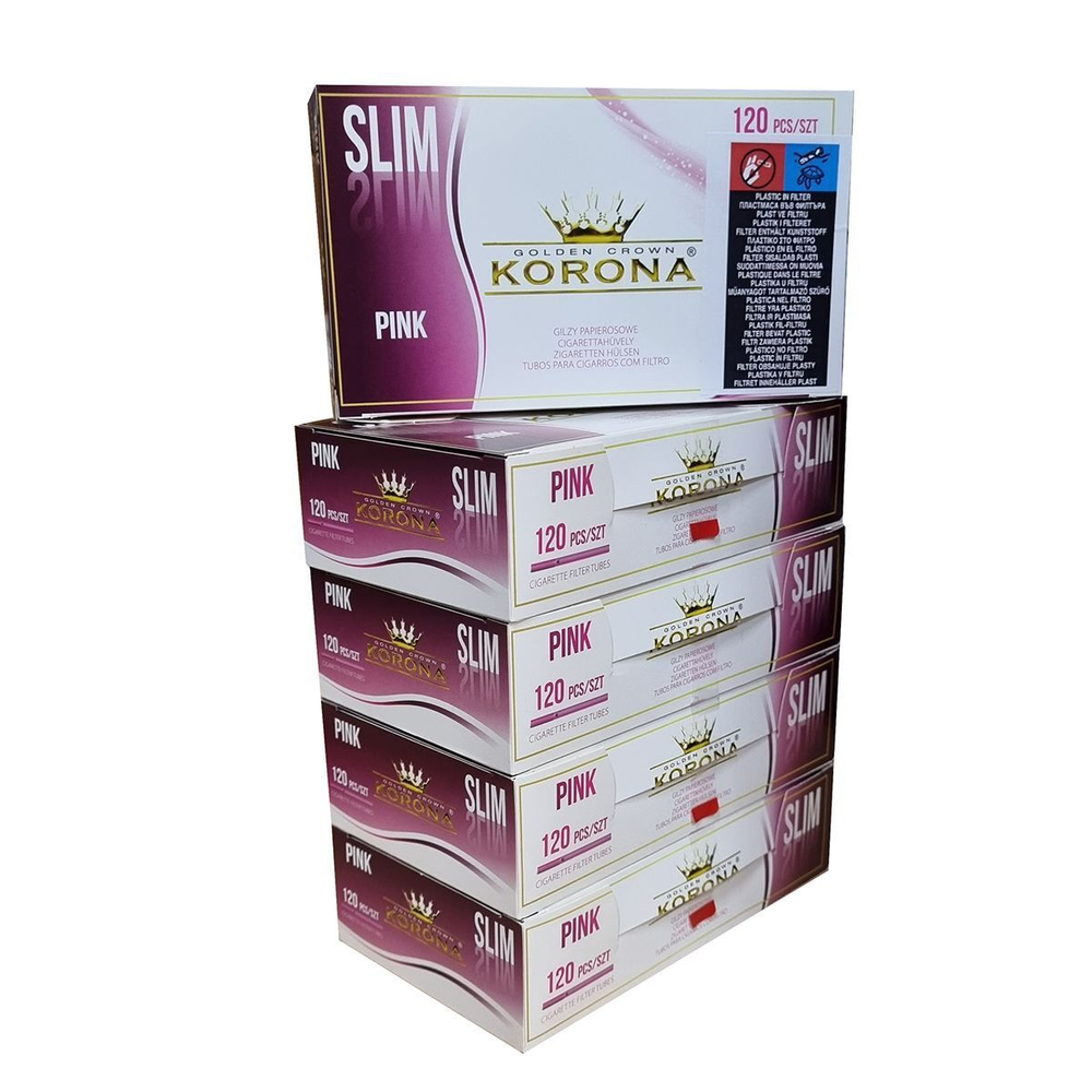Комплект гильзы для сигарет "Korona" Slim Pink 5х120шт.
