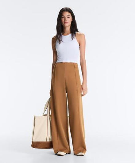 OYSHO Брюки с высокой посадкой и широкими штанинами с эффектом неопрена, светло-коричневый