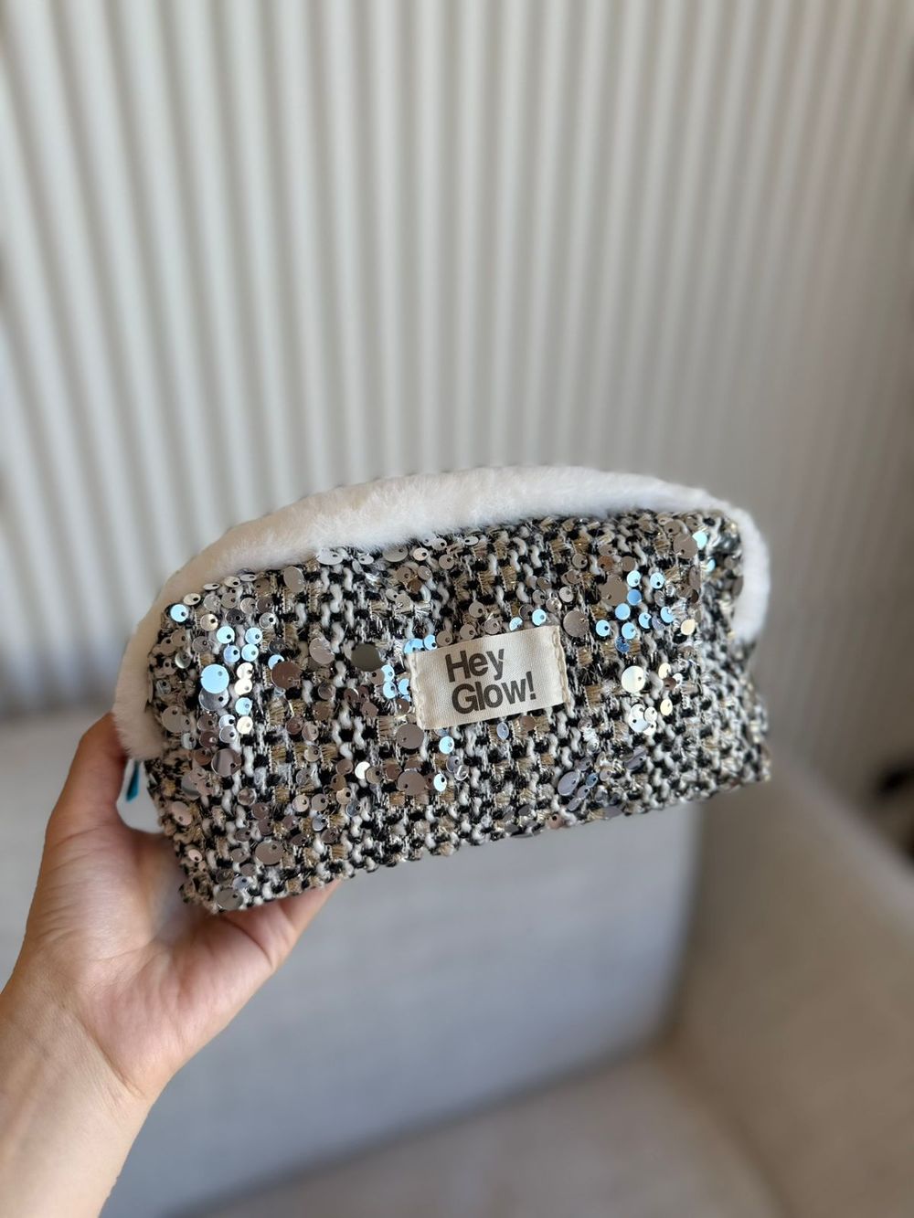 HEY GLOW Серый, Розовый твид с блесками