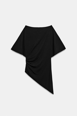 ZARA ТОП АСИММЕТРИЧНОГО КРОЯ СО СБОРКАМИ, ЧЕРНЫЙ