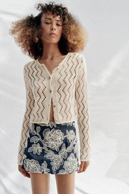 ZARA ВЯЗАНЫЙ ЖАКЕТ С УЗОРОМ «ЗИГЗАГ», ЭКРЮ