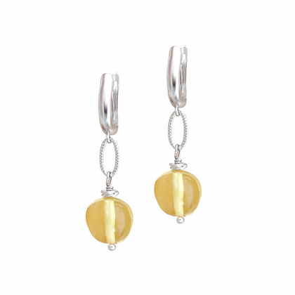 Серьги с лимонным янтарём формы мятый шар