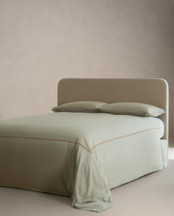 ZARA HOME САТИНОВЫЙ ПОДОДЕЯЛЬНИК С ВЫШИВКОЙ, ЗЕЛЕНЫЙ