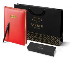Подарочный набор: Шариковая ручка Parker  Jotter XL SE20 Monochrome в подарочной упаковке, цвет: Black, стержень: Mblue и Ежедневник красный недатиров