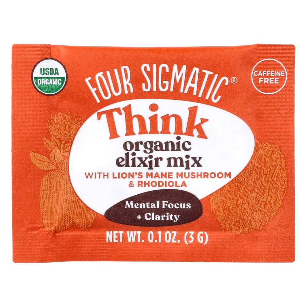 Four Sigmatic, Think, органическая смесь эликсира с грибом ежовиком гребенчатым и родиолой, без кофеина, 20 пакетиков по 3 г (0,1 унции)