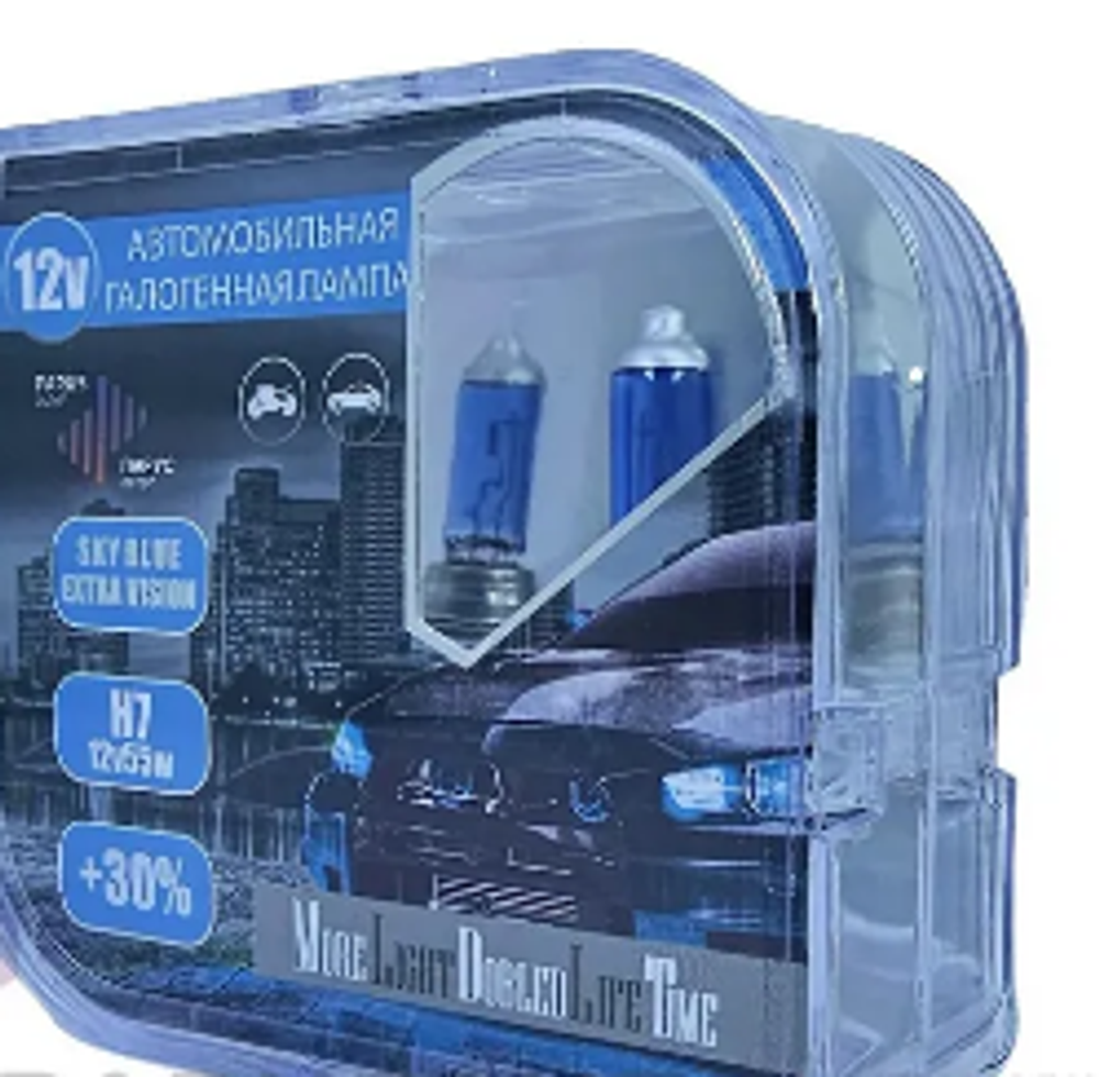 Автолампа H7 12V 55W (PX26d) ParusAuto  +30% SKY BLUE EXTRA VISION (BOX) 37250SB/EV+30 к-т