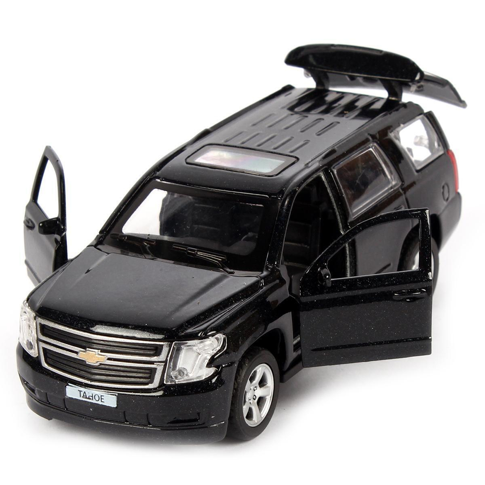 Модель ин. мет. "Chevrolet Tahoe" 12см, двери, багаж, черный, коробка TAHOE-BK (Технопарк)