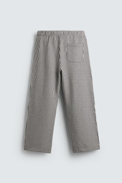 ZARA БРЮКИ ИЗ ЖАТОГО ХЛОПКА В ПОЛОСКУ COMFORT, СИНИЙ/БЕЛЫЙ