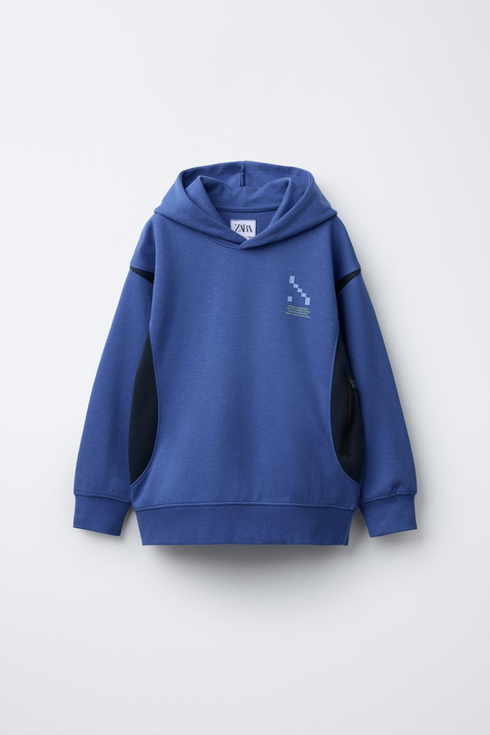ZARA СПОРТИВНАЯ ТОЛСТОВКА В СТИЛЕ COLOR BLOCK, СВЕТЛО-СИНИЙ