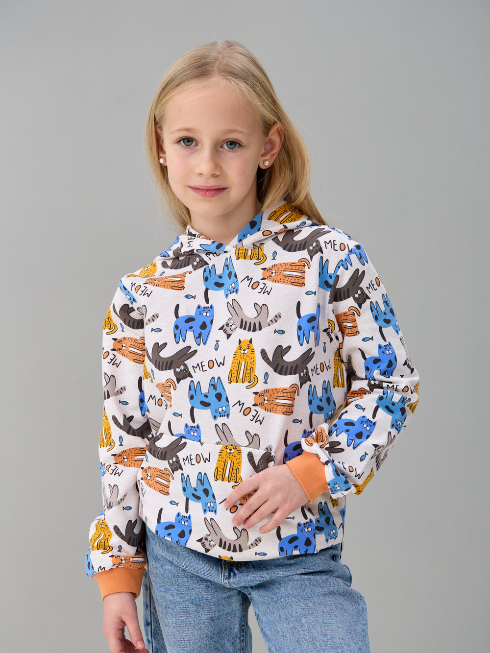 Детское худи дХ-31/бежмеланж-кошки