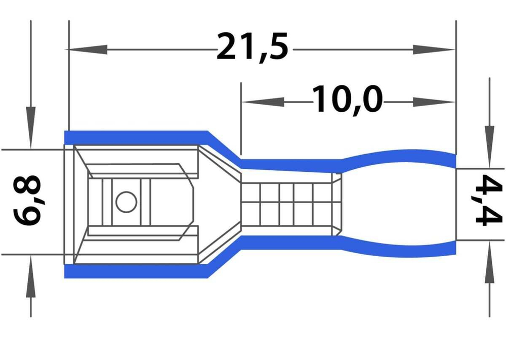 Плоская клемма REXANT, полностью изолированная, гнездо 6.6 мм 1.5-2.5 кв.мм, 100 шт 08-0632