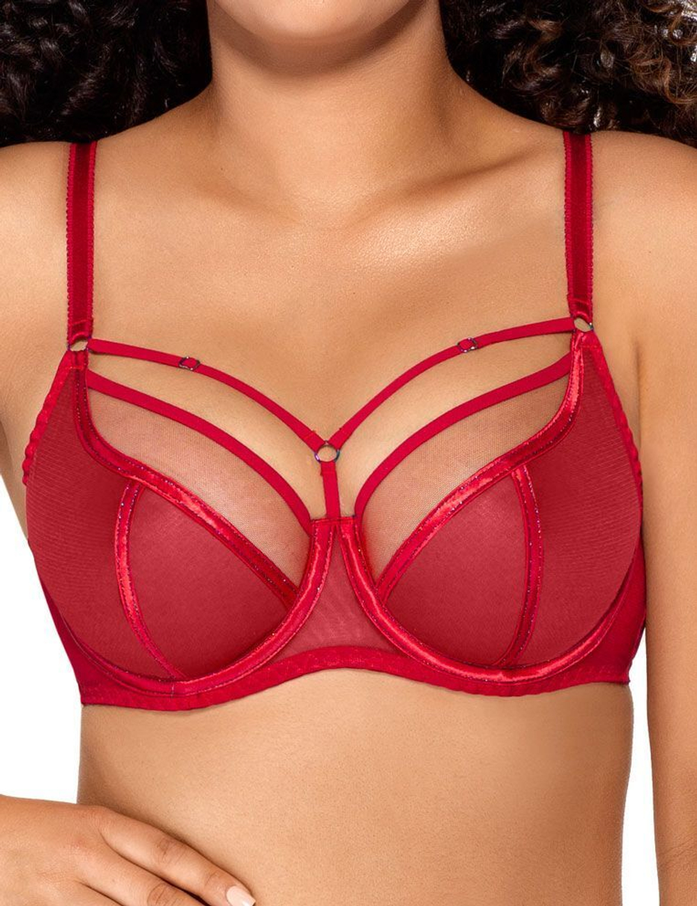 Красный бюстгальтер на косточках plus size с декоративными бретелями (Размер: 85I) (Цвет: красный)