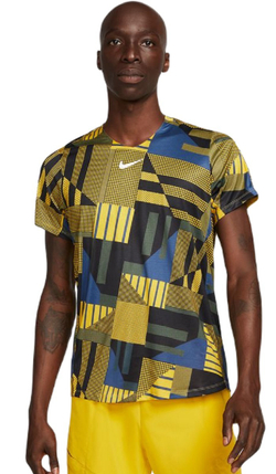 Футболка мужская теннисная Nike Court Dri-Fit Adventage Printed Crew Top - yellow ochre/white