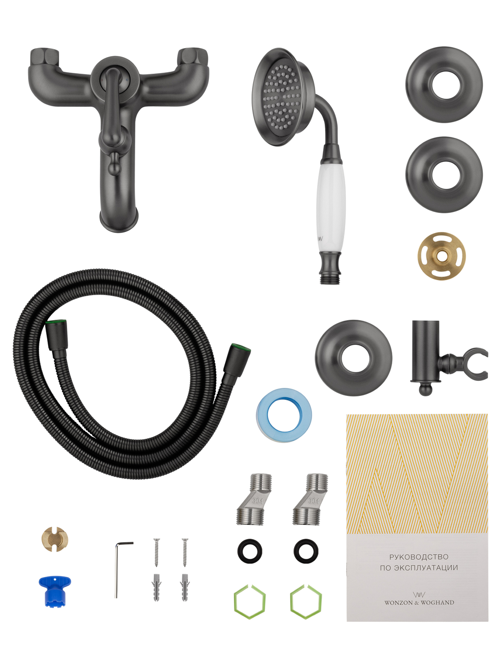 Смеситель для ванны с душем WONZON & WOGHAND STEAM, Темный графит (WW-88639008-BGM)