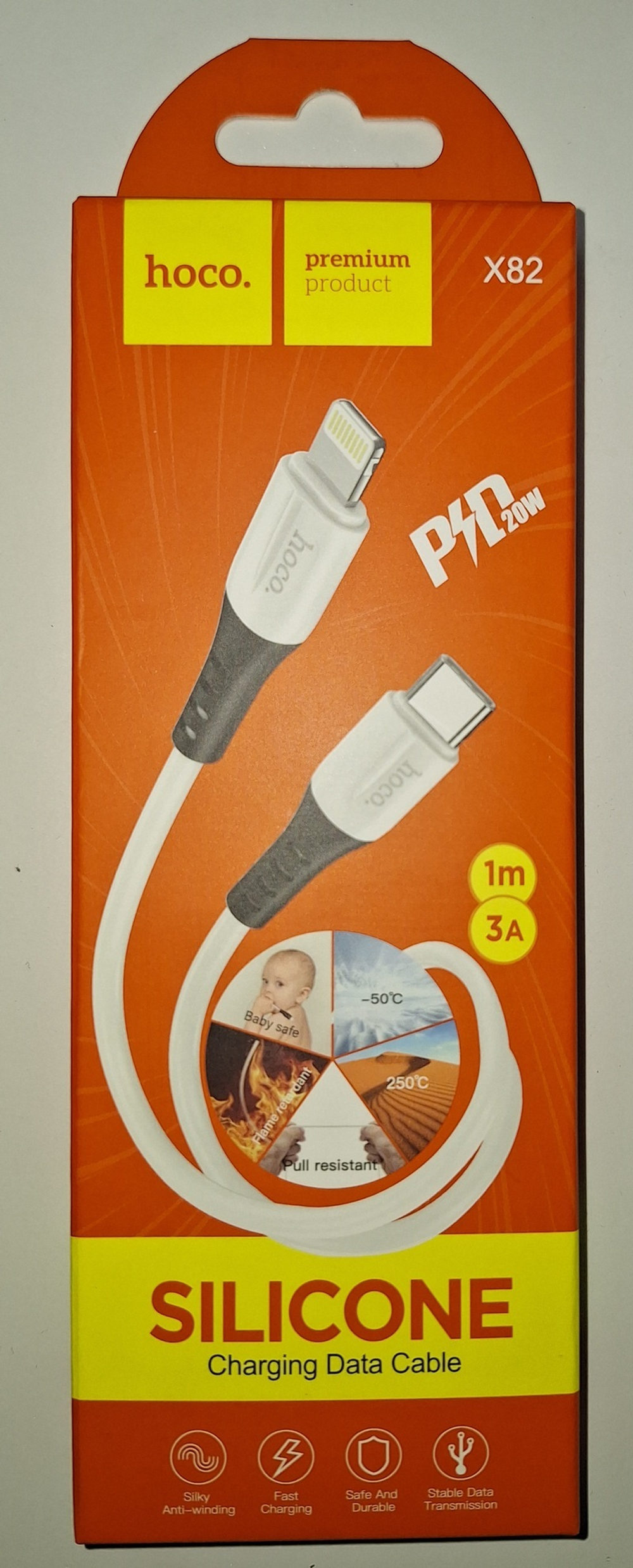 324_ USB-C кабель HOCO арт. X82 PD Type-C to Lightning Silicone (100см), белый ш/к 6931474768520