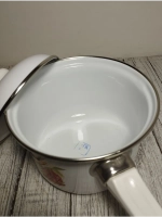 Ковш 1,5 литра эмалированный с крышкой Анютины глазки