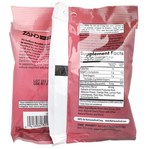Zand, Immunity, вишня, эхинацея и цинк, натуральный, 45 пастилок