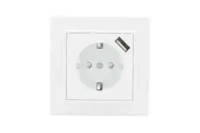 1-местная розетка EKF СП с/з Минск 16А белая с защитными шторками с USB 1А ERR16-028-100-USB